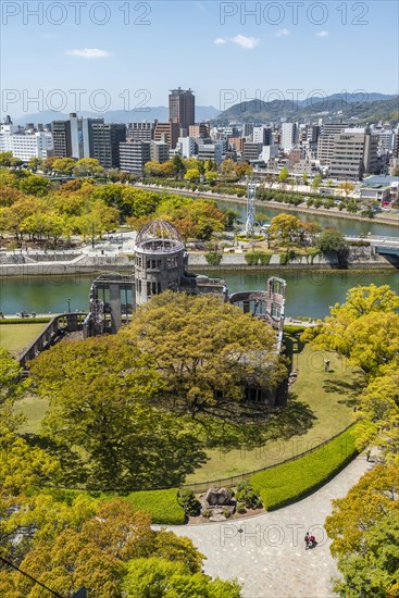 Panoramic view from Hiroshima Orizuru Tower over the city with atomic bomb dome