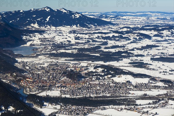 View from Tegelberg massif of the town of Fussen and Weissensee lake