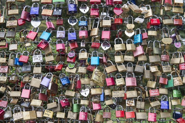 Love locks on a wire fence