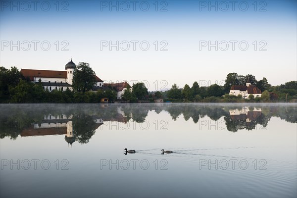 Early morning at Seeon Abbey on an island in Seeoner See Lake