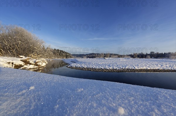 Winter morning at the river Isar in Geretsried