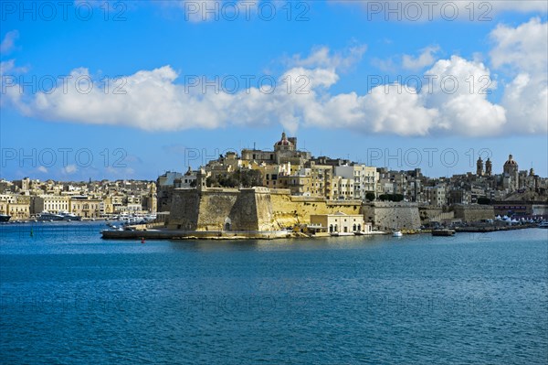 The fortified city of Senglea seen from the Grand Harbour of Valletta