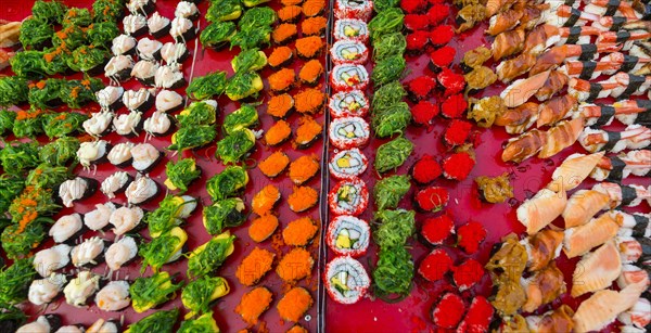 Various colourful sorts of Sushi