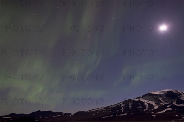 Northern Lights and Full Moon over Mt Snaefell