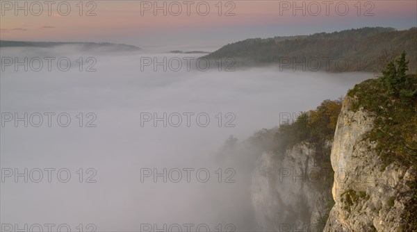 Foggy atmosphere in the upper Danube valley view from the Eichfelsen lookout point