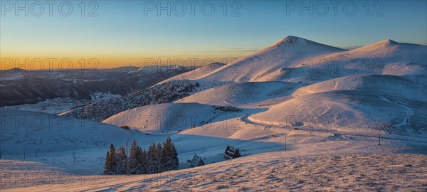 Mountains at sunset in winter