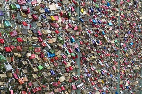 Love locks on a wire fence