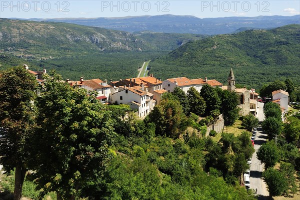 Rooftops of Motovun with hinterland