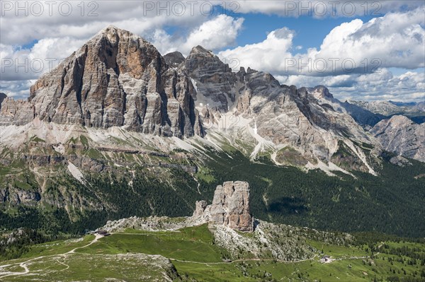 View from hiking area on the Nuvolau mountain on rock group Cinque Torri