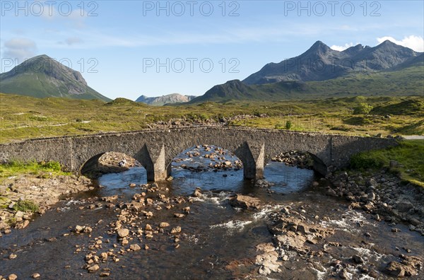 Sligachan Bridge with Marsco peak and Sgurr nan Gillean Mountain of Cuillin Range