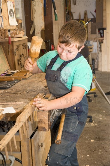 Farmer's son repairing a hay rake