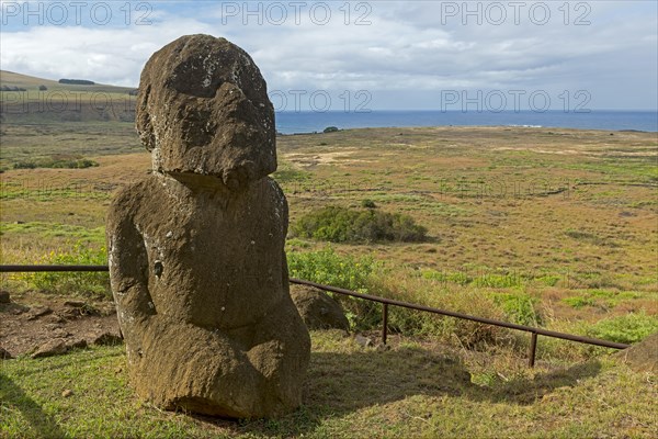 Stone sculpture in front of the Pacific Ocean