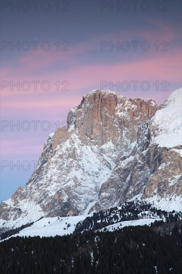 Sunset on Plattkofel in winter