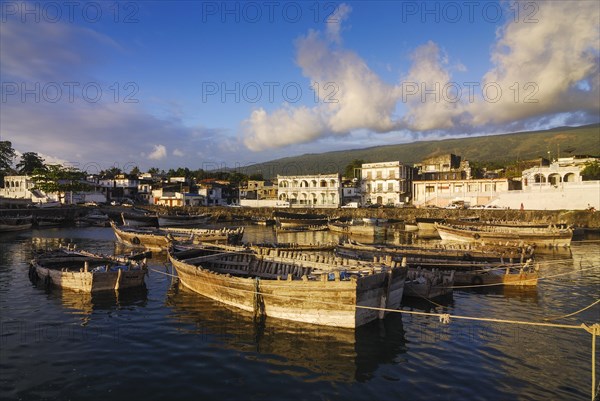 Wooden boats in the old harbour of Moroni