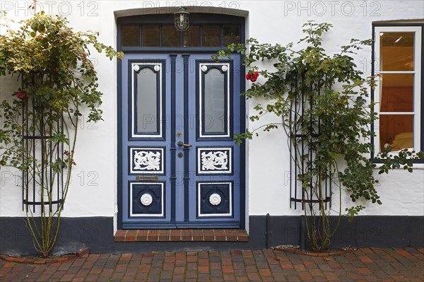 Historical house with decorative wooden door