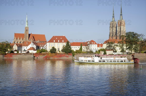 Cathedral Island Ostrow Tumski with tourist boat on the River Oder