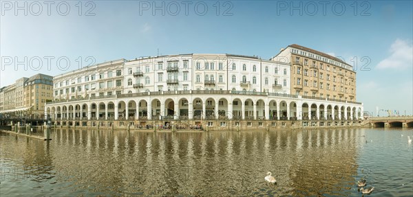Panorama of the Alster Arcades on the Inner Alster lake