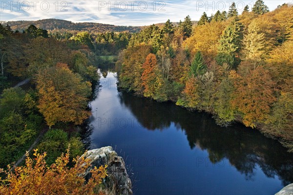 View from Externsteine on Wiembecketeich lake