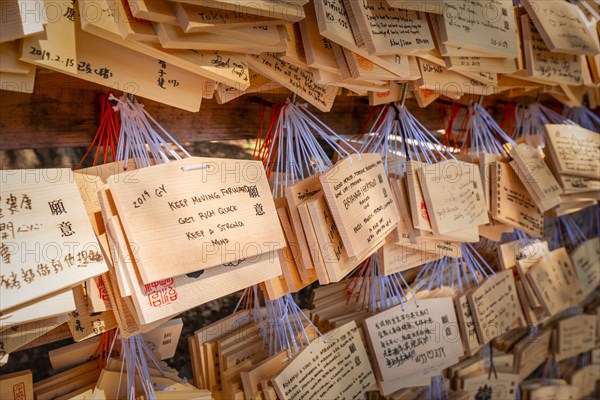 Written wishes to deities on small wooden boards