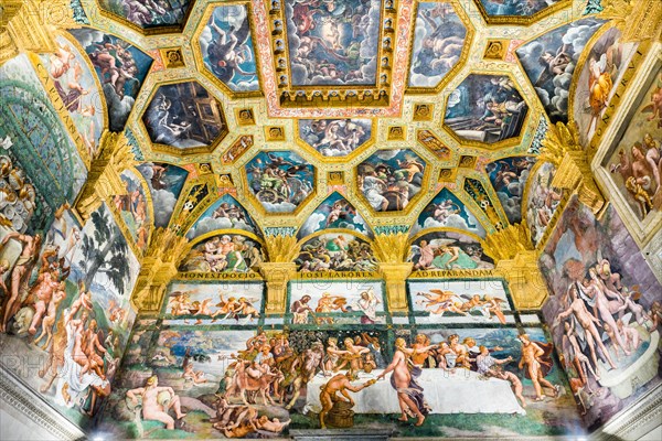 Mythological fresco by Giulio Romano in the hall of Amor and Psyche