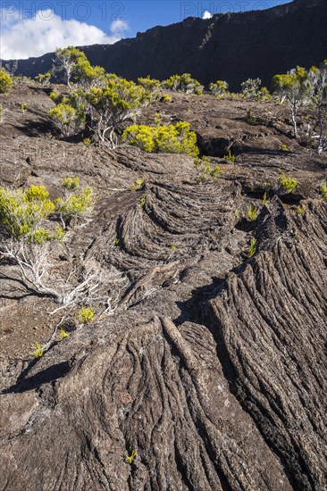 Solidified lava in the crater of the Piton de la Fournaise volcano