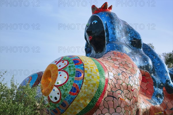 Colorful sculpture in the Giardino dei Tarocchi or Garden of the Tarot