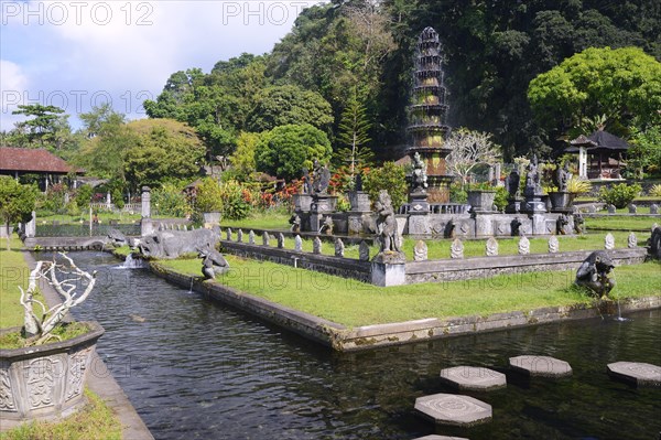 Fountains and water basins at the Tirta Gangga Water Temple