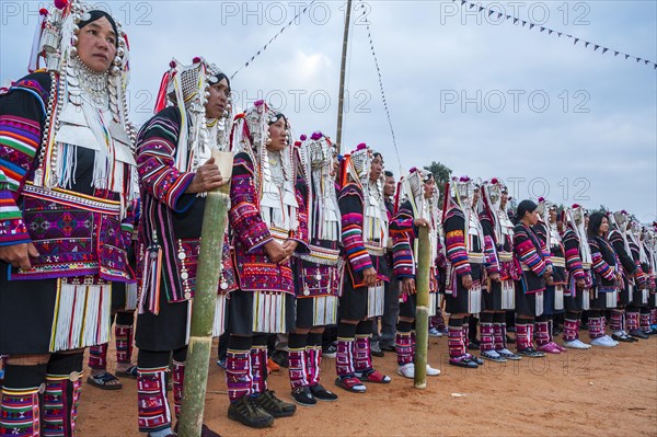 Traditionally dressed women from the Akha people