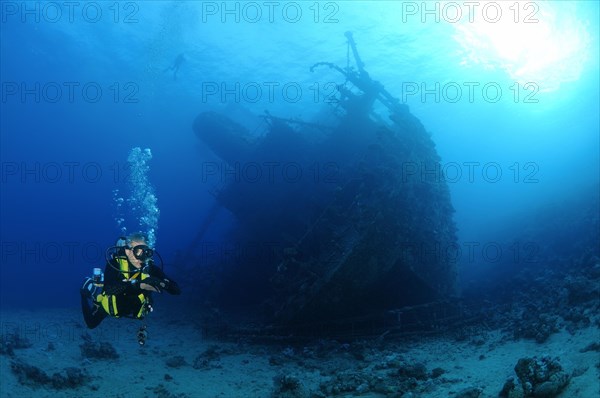 Diver looking at Giannis D shipwreck