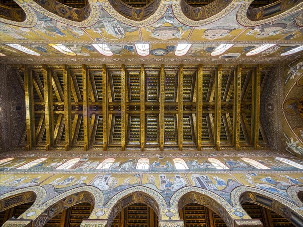 Ornate wooden ceiling in the nave of the Cathedral of Monreale or Santa Maria Nuova