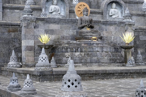 Buddha statue on an altar outside of the Buddhist Brahma Vihara Monastery