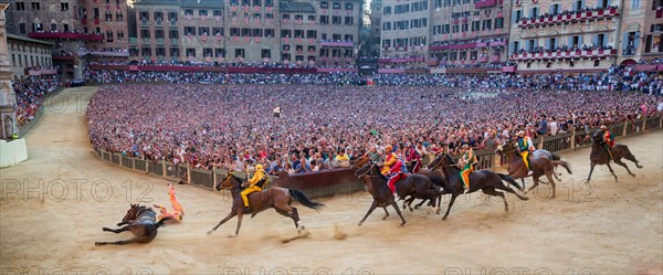 The Palio di Siena horse race on Piazza del Campo