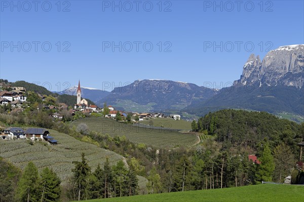 Landscape near Unterinn on the Ritten Renon with Schlern massif