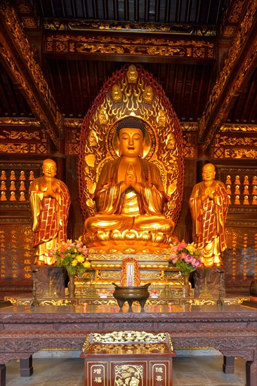 Golden Buddha statue and relics inside the Giant Wild Goose Pagoda