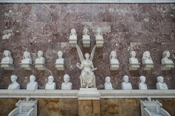Wall with busts of famous personalities inside the Walhalla memorial