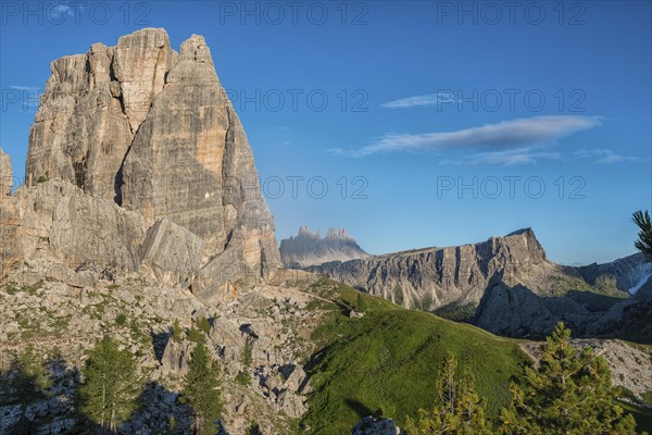 The Cima Grande peak in the Cinque Torri with blue sky