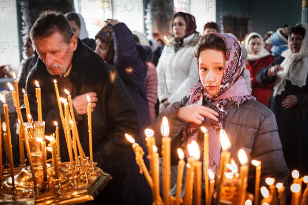 Morning mass during the Feast of Epiphany in the church of the Orthodox Old Believers