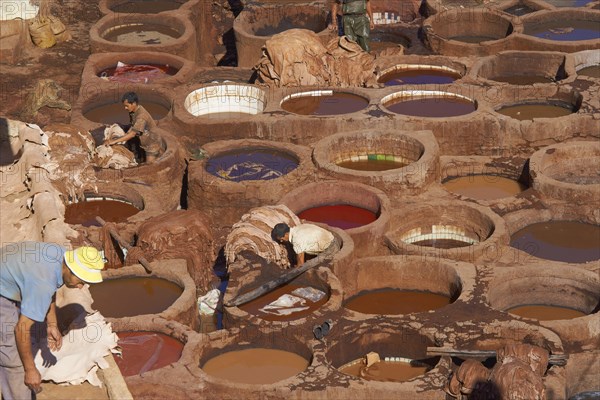 Traditional tannery with dying vats