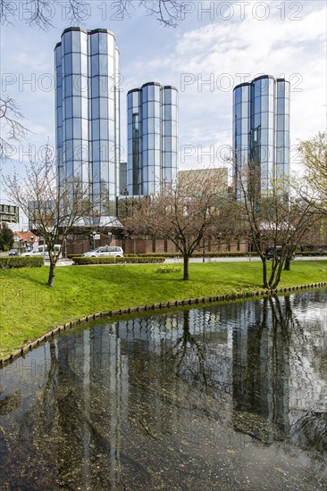 Mirrored glass towers