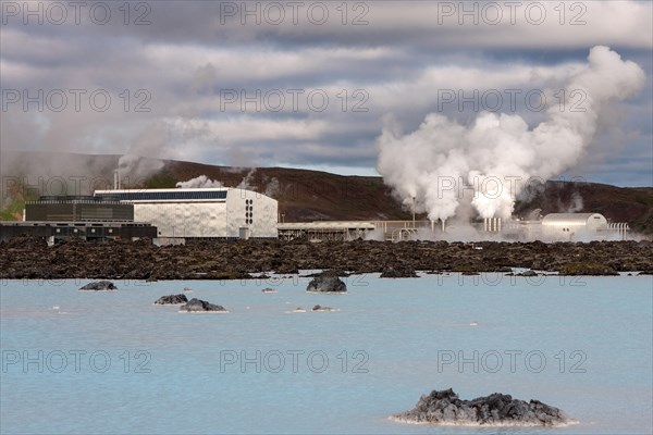 Blue Lagoon near Grindavik with the Svartsengi geothermal power plant