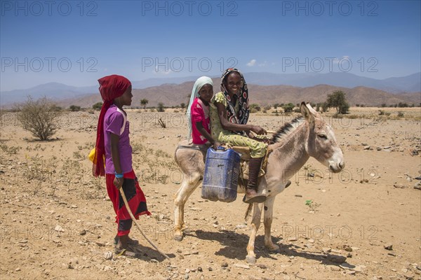 Children with a donkey on the way to a waterhole