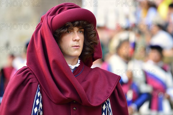 Medieval costume at the parade before the historical horse race Palio di Siena