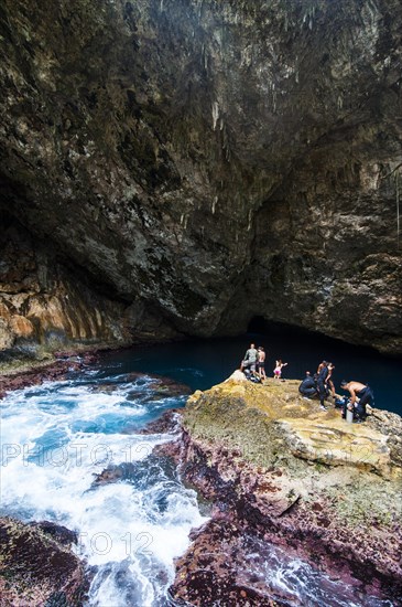 Divers preparing for their dive in the Grotto