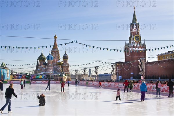 Skating rink on Red Square in winter