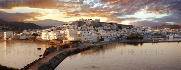 Harbour view of Naxos town in the evening light