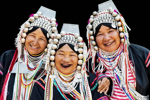 Akha hill tribe women in traditional dress