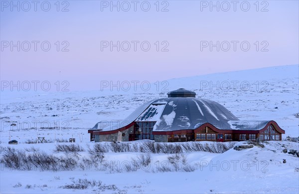 Closed visitor center at the Arctic Circle in winter