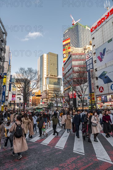 Crowd on zebra crossing at crossing