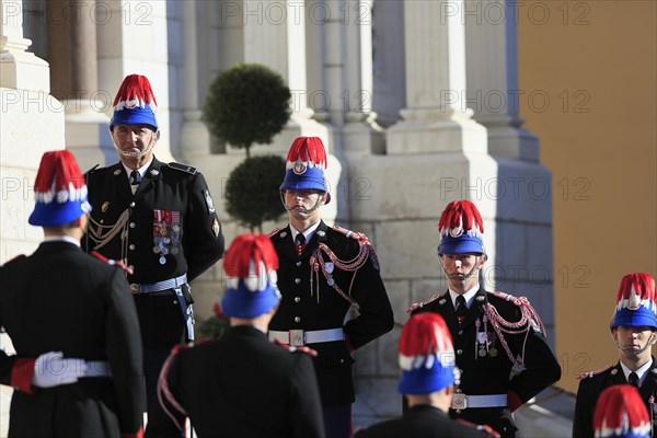 Bodyguard of the Prince in front of the cathedral on Fete du Prince national holiday