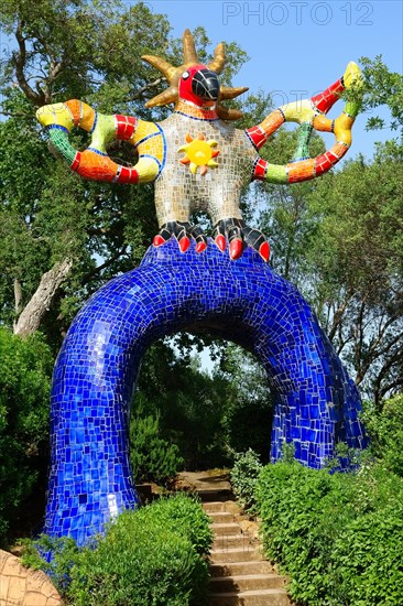 Colorful sculpture in the Giardino dei Tarocchi or Garden of the Tarot